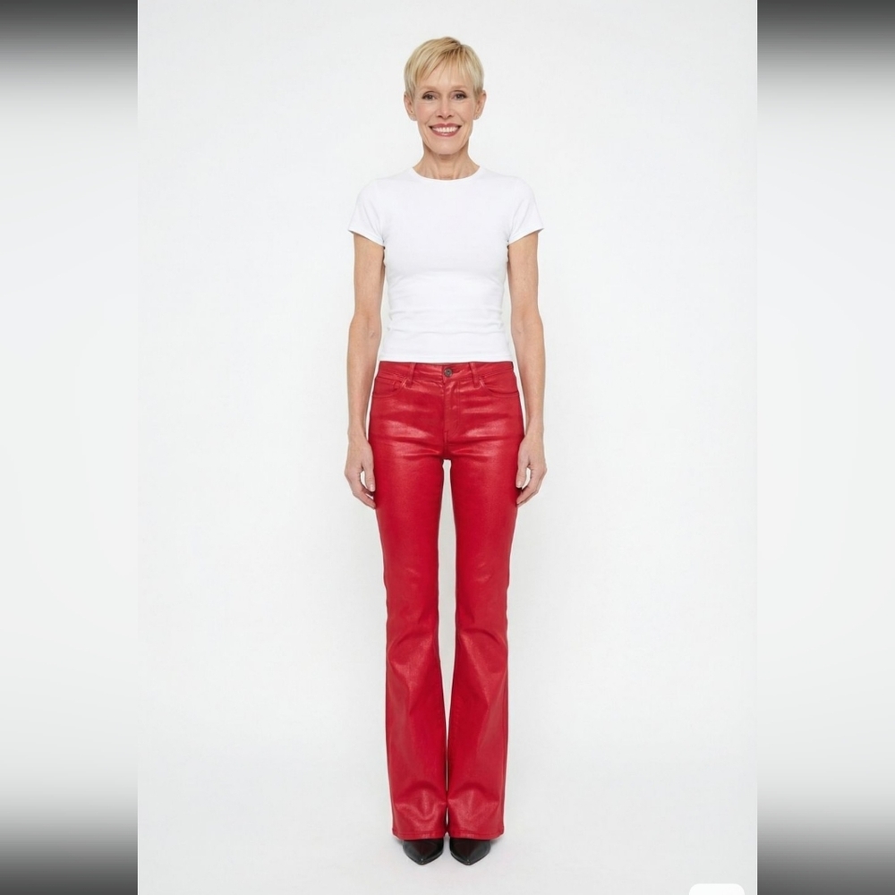 NWT. L'AGENCE Ruth Highrise Coated Straight Jeans In Lava Red - Picture 6 of 13